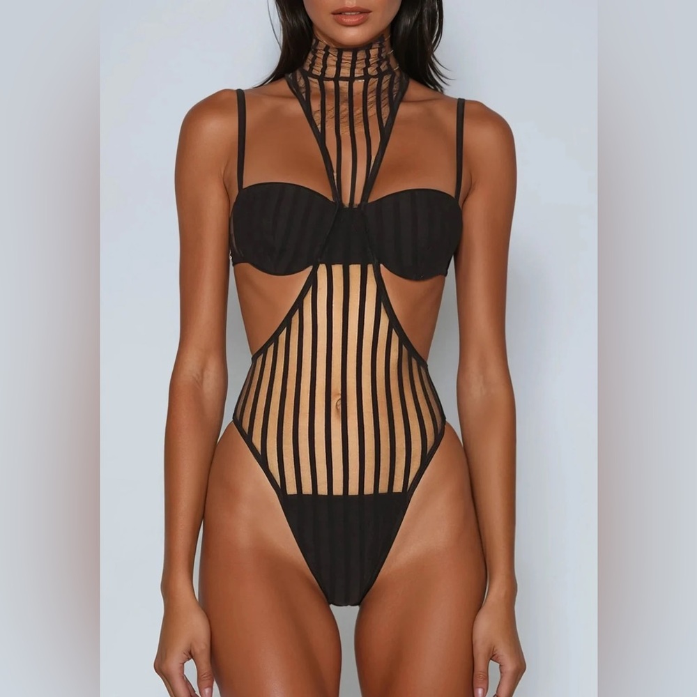 Innovare Denim mesh cutout bodysuit